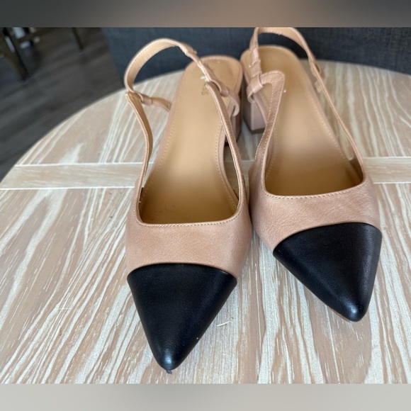 Express|Tan & Black Slingback low Heels,Preppy colorblock pointed pumps•size 10 - Picture 5 of 13